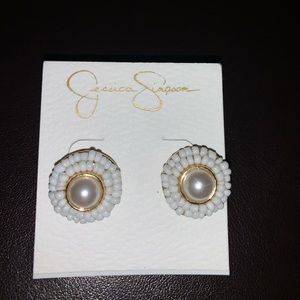 Jessica Simpson White Gold Beaded Pearl Earrings